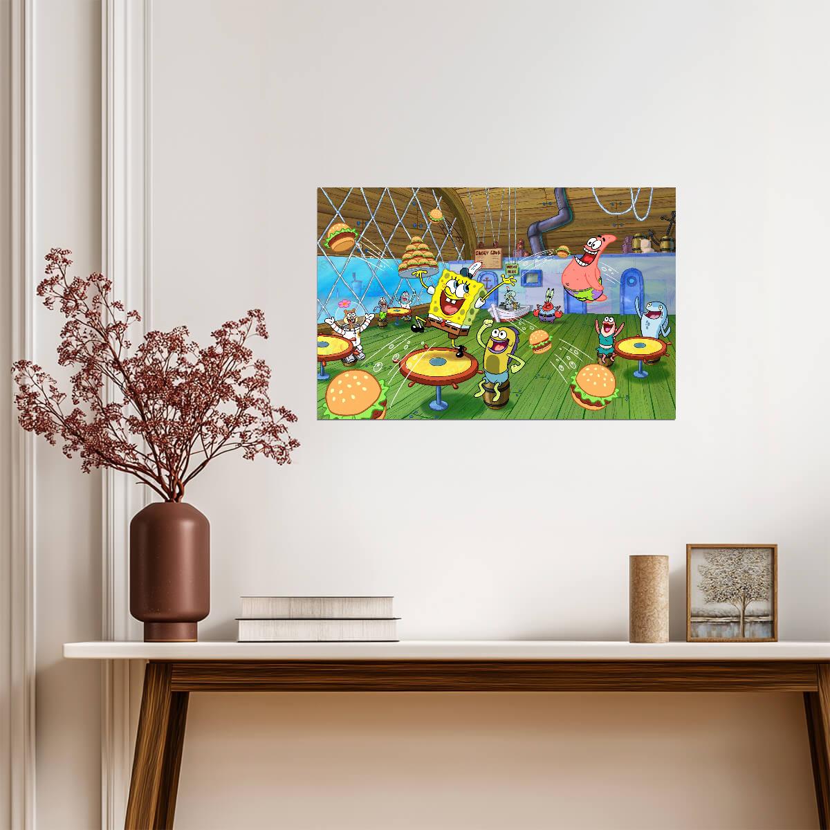 Spongebob Squarepants at The Krusty Krab | Cartoon TV Show Poster | Kids Room Decor - Movies & TV Poster