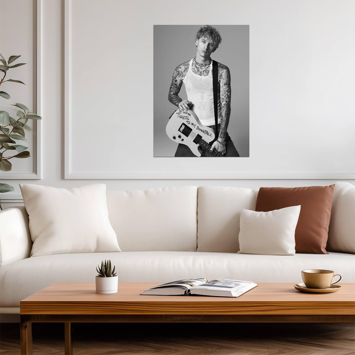 Machine Gun Kelly Tickets to My Downfall Guitar | Black and White Portrait | Pop Punk Music Poster - Music Poster