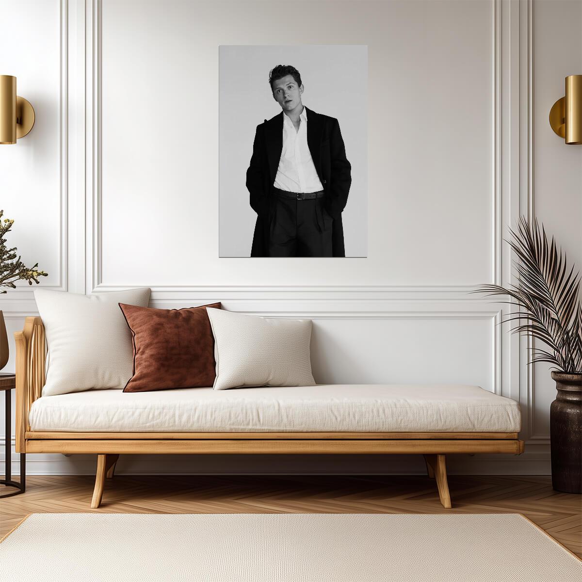 Tom Holland Black and White Portrait | Celebrity Poster | Modern Actor Wall Art - Celebrities Poster