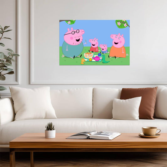 Peppa Pig Family Picnic | Kids Cartoon Poster | Nursery Wall Art - Movies & TV Poster