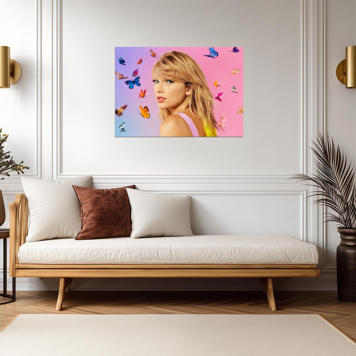 Taylor Swift Lover Era Photoshoot | Music Star Poster | Colorful Butterfly Wall Art - Music Poster