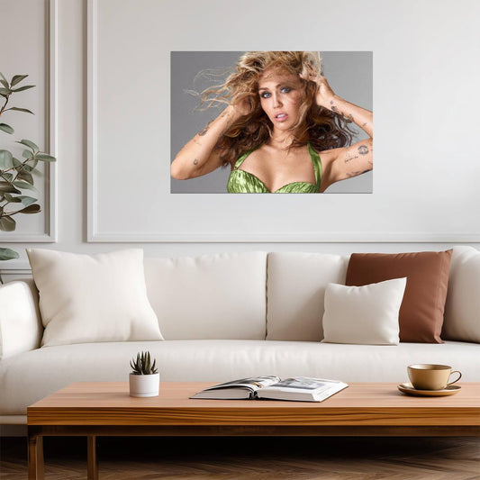 Miley Cyrus Windswept Hair Photoshoot | Modern Music Poster | Glamorous Celebrity Wall Art - Music Poster