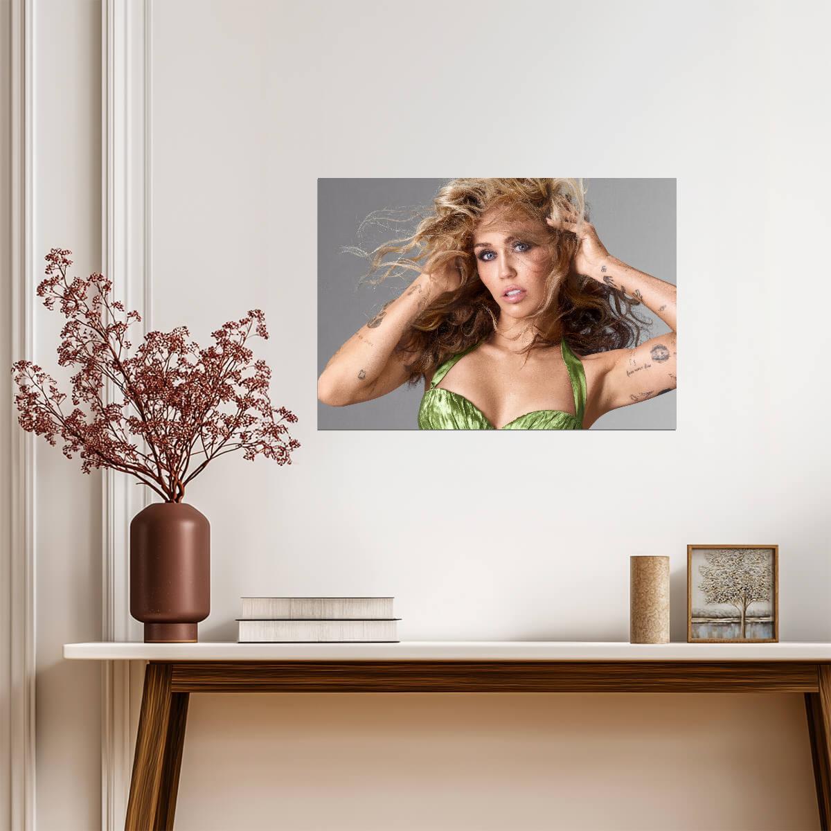 Miley Cyrus Windswept Hair Photoshoot | Modern Music Poster | Glamorous Celebrity Wall Art - Music Poster