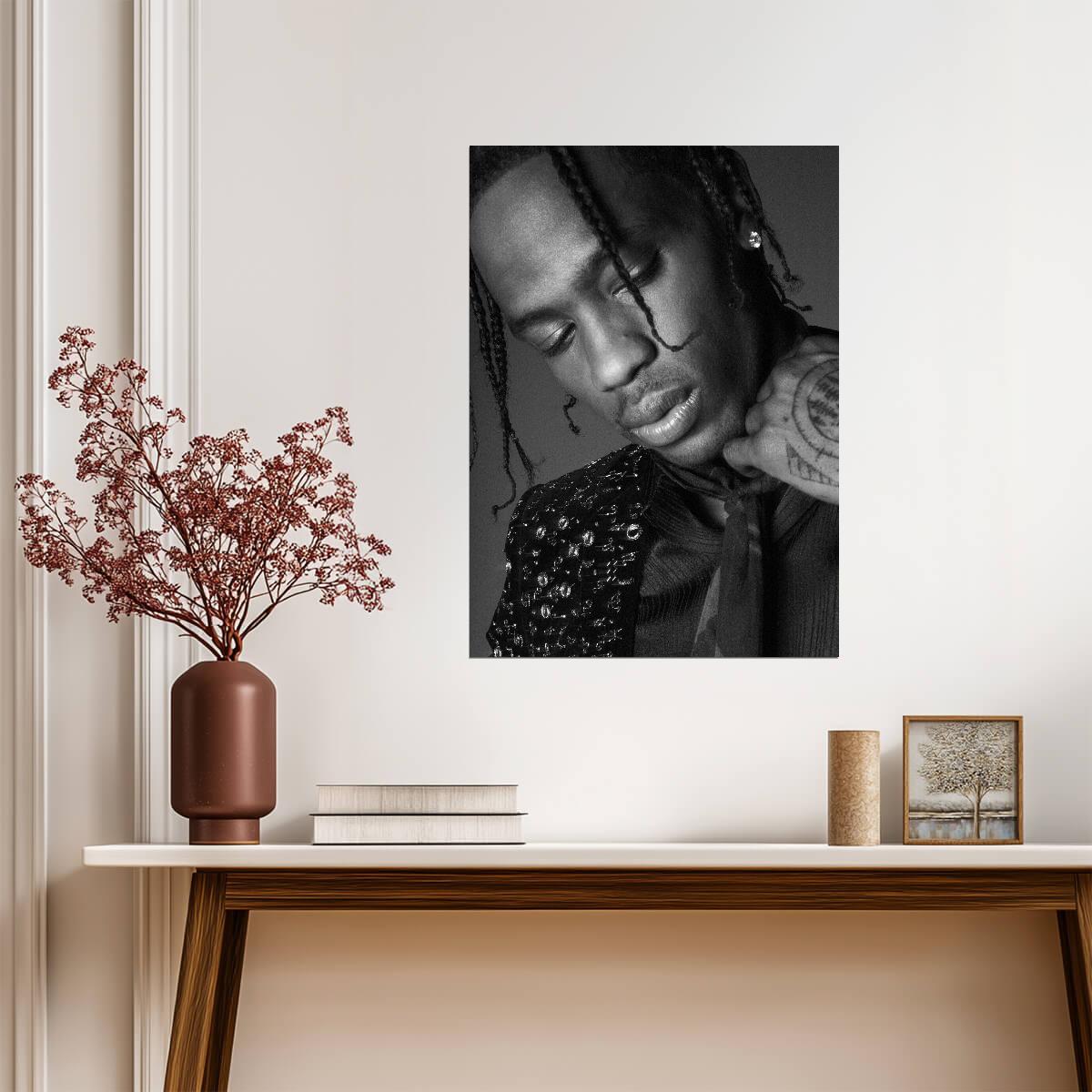 Travis Scott Artistic Black and White Portrait | Modern Rap Poster | Moody Music Photography - Music Poster