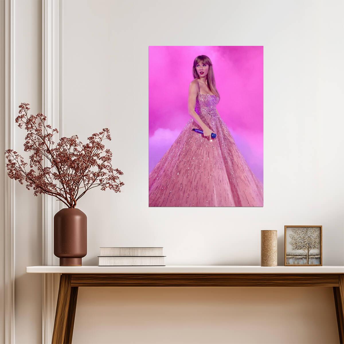 Taylor Swift Eras Tour | Pink Gown Live Performance Poster | Concert Wall Art - Music Poster
