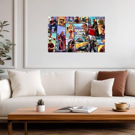 Grand Theft Auto V Character Collage | Michael Franklin Trevor & More | Action Game Poster - Video Games Poster