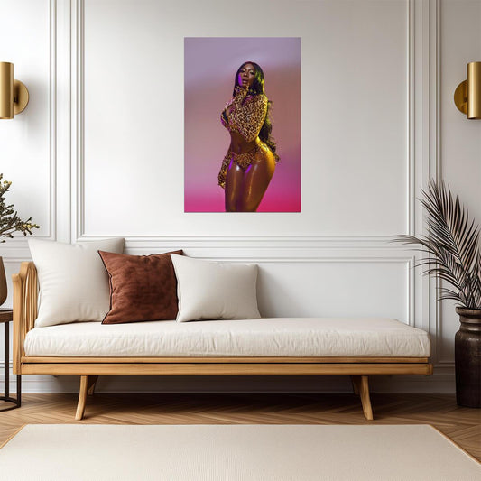 Megan Thee Stallion Gold Outfit | Music Star Poster | Sexy Hip Hop Wall Art - Music Poster