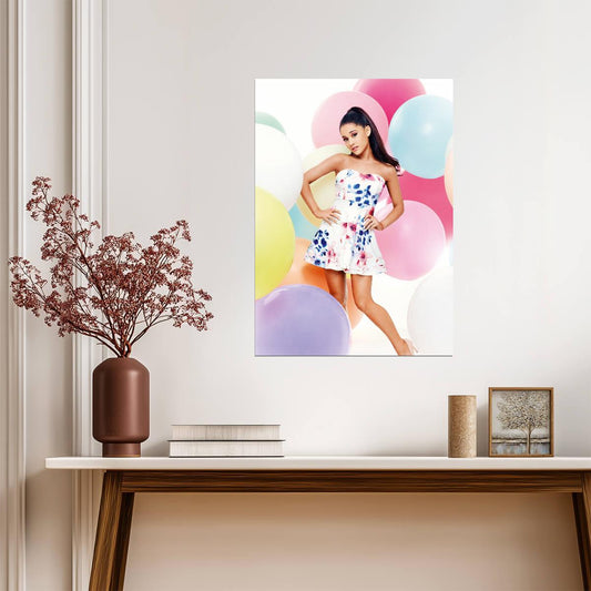 Ariana Grande Floral Dress Photoshoot | Colorful Balloons Poster | Pop Star Wall Art - Music Poster