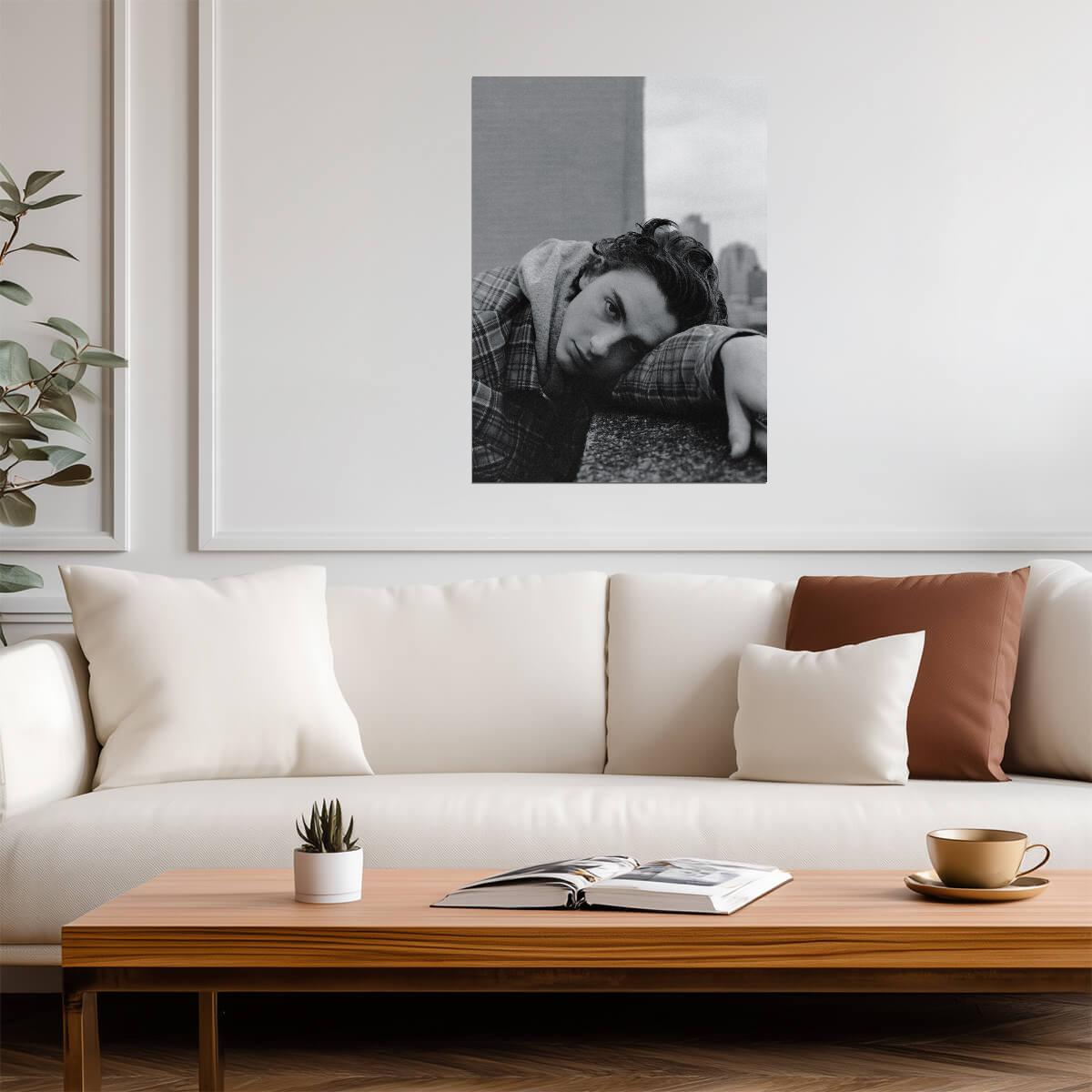 Timothée Chalamet Plaid Shirt | Moody Black and White Portrait | Actor Fan Art Poster - Celebrities Poster
