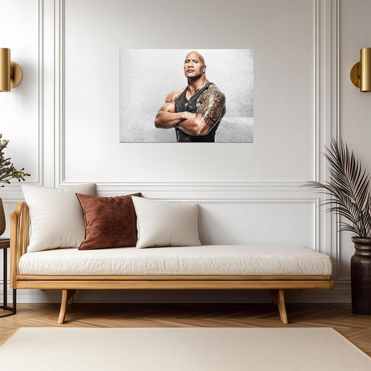 Dwayne Johnson The Rock Tattoo Portrait | Arms Crossed Fitness Poster | Sports Legend Art - Sports Poster