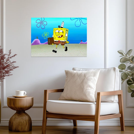 SpongeBob SquarePants with Book | Cartoon Character Art | Funny Nursery Poster - Movies & TV Poster