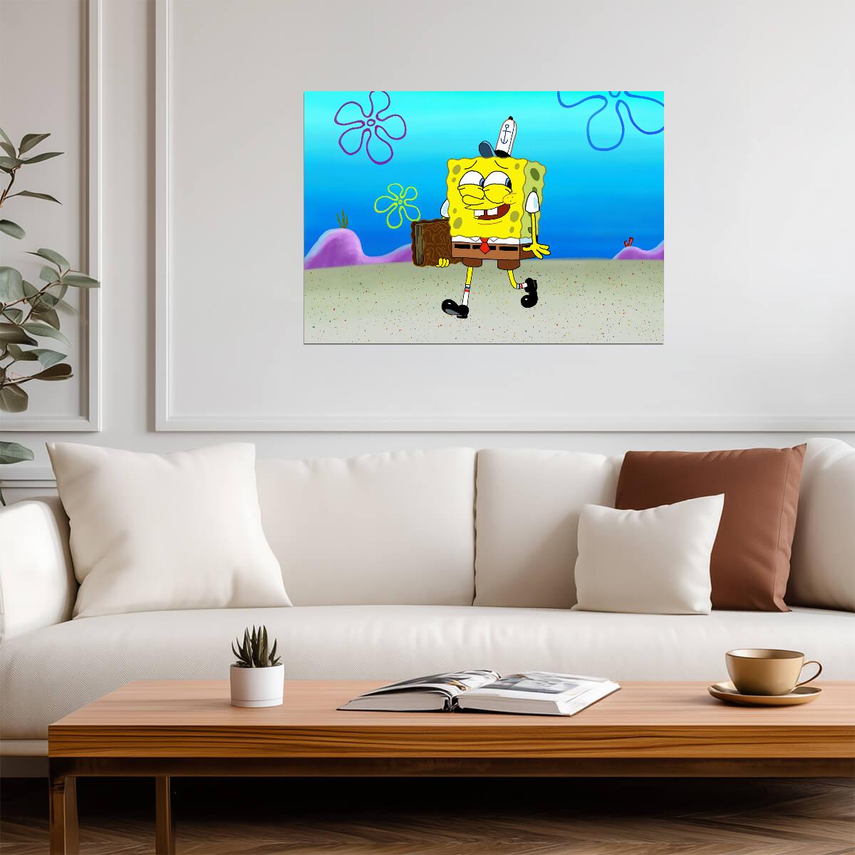 SpongeBob SquarePants with Book | Cartoon Character Art | Funny Nursery Poster - Movies & TV Poster