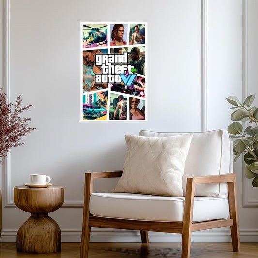 Grand Theft Auto VI Fan Art Collage | Vice City Concept Poster | Modern Game Room Art - Video Games Poster