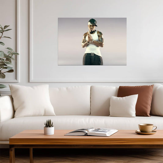 50 Cent White Tank Top | LA Cap Photoshoot Poster | Hip Hop Legend Wall Art - Music Poster