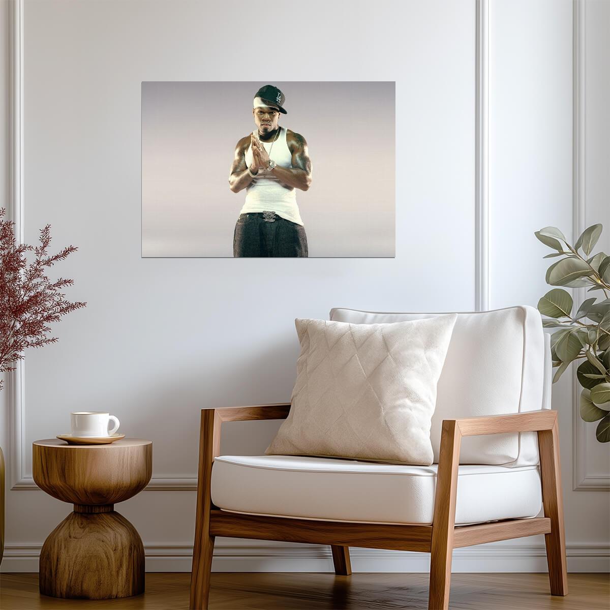 50 Cent White Tank Top | LA Cap Photoshoot Poster | Hip Hop Legend Wall Art - Music Poster