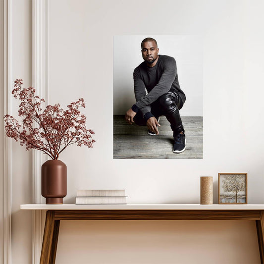 Kanye West Squatting Pose | Celebritie Portrait Poster | Hip Hop Fashion Art - Music Poster