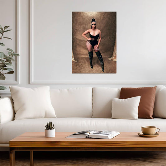 Nicki Minaj Black Bodysuit & Fishnets | Photoshoot Poster | Sexy Hip Hop Star - Music Poster