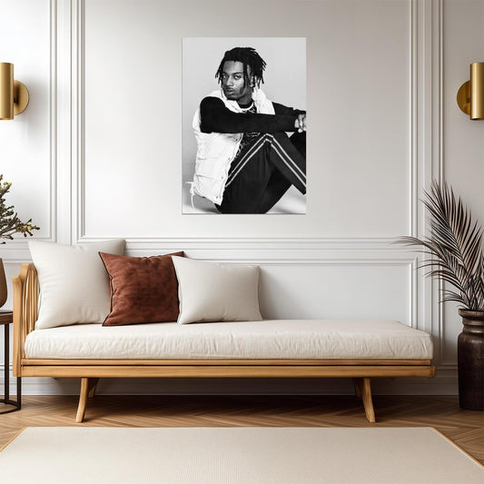 Playboi Carti Black and White Photoshoot | White Vest Portrait Poster | Hip Hop Fashion Art - Music Poster