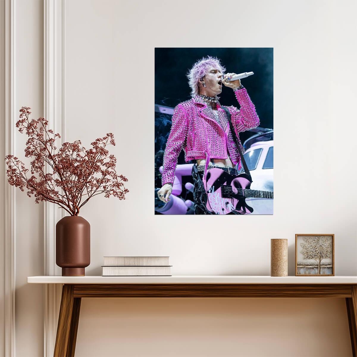 Machine Gun Kelly Pink Spiked Jacket | Live Performance Photo | Pop Punk Poster - Music Poster