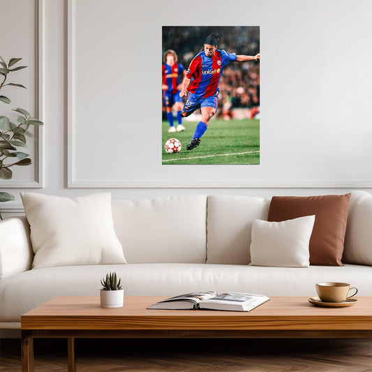 Ronaldinho Barcelona Kicking Ball | Soccer Legend Poster | Action Shot Sports Art - Sports Poster