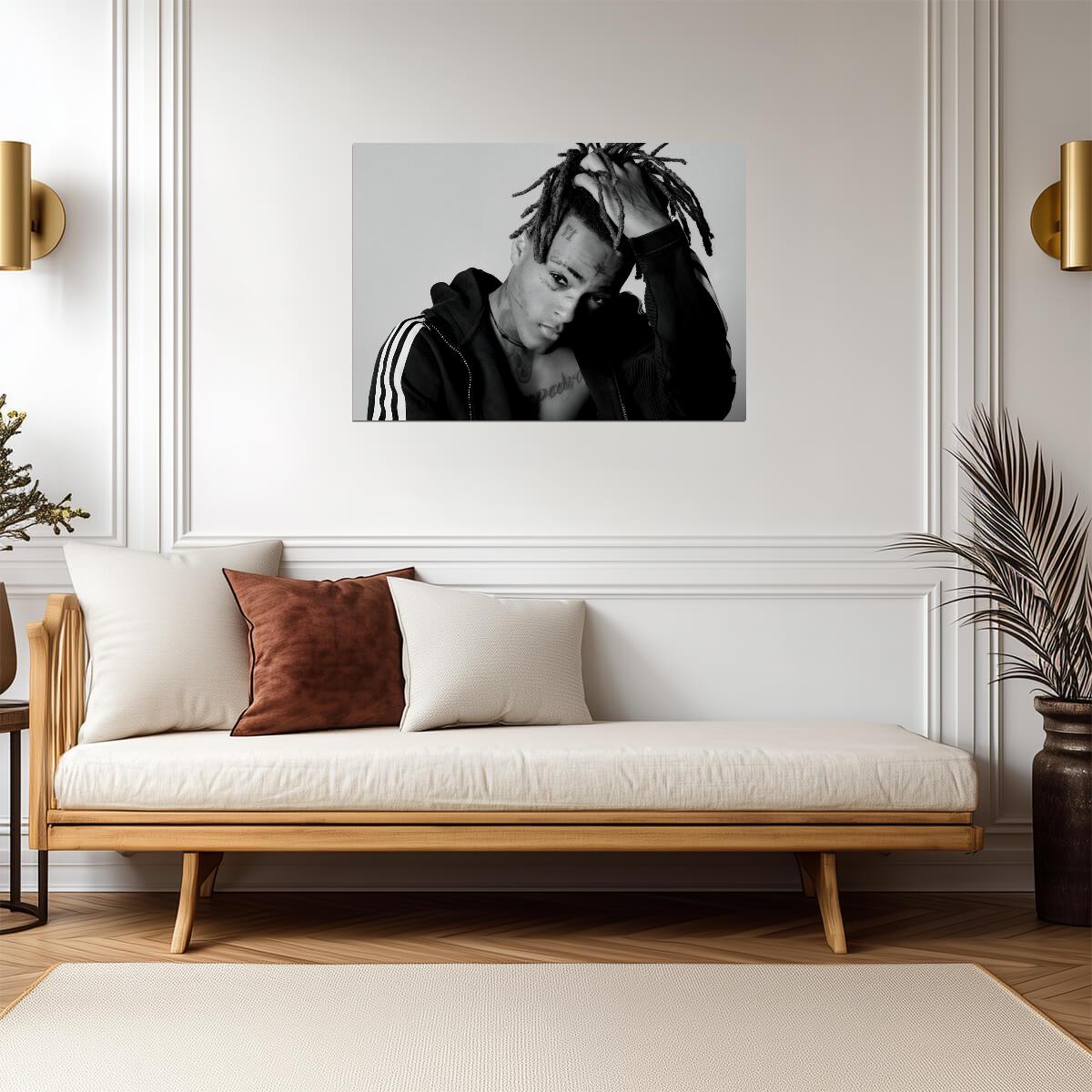 Xxxtentacion Black and White Portrait | Adidas Jacket Photoshoot | Music Star Poster - Music Poster
