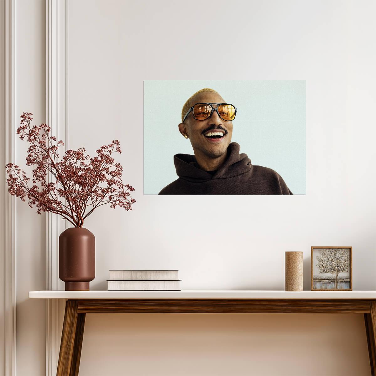 Pharrell Williams in Hat & Sunglasses | Celebrity Portrait Poster | Music Star Wall Art - Music Poster