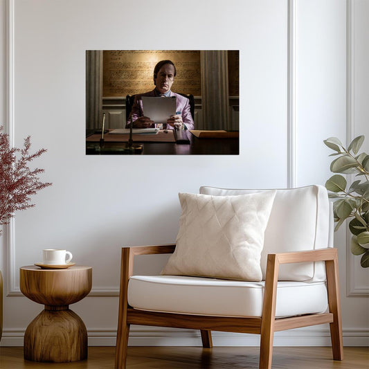 Better Call Saul Goodman in Pink Jacket | Reading Document Poster | TV Show Wall Art - Movies & TV Poster