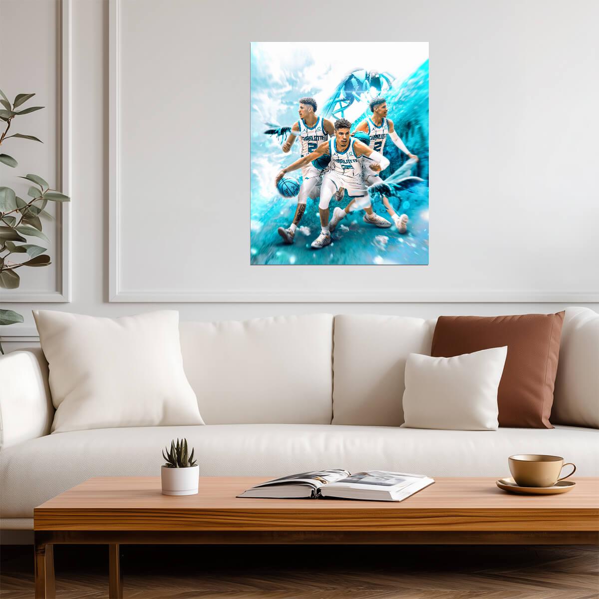 LaMelo Ball Charlotte Hornets | Basketball Action Poster | Dynamic Sports Art - Sports Poster