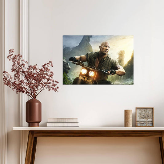 Jumanji Dwayne Johnson on Bike | Action Movie Poster | Film Wall Art - Movies & TV Poster