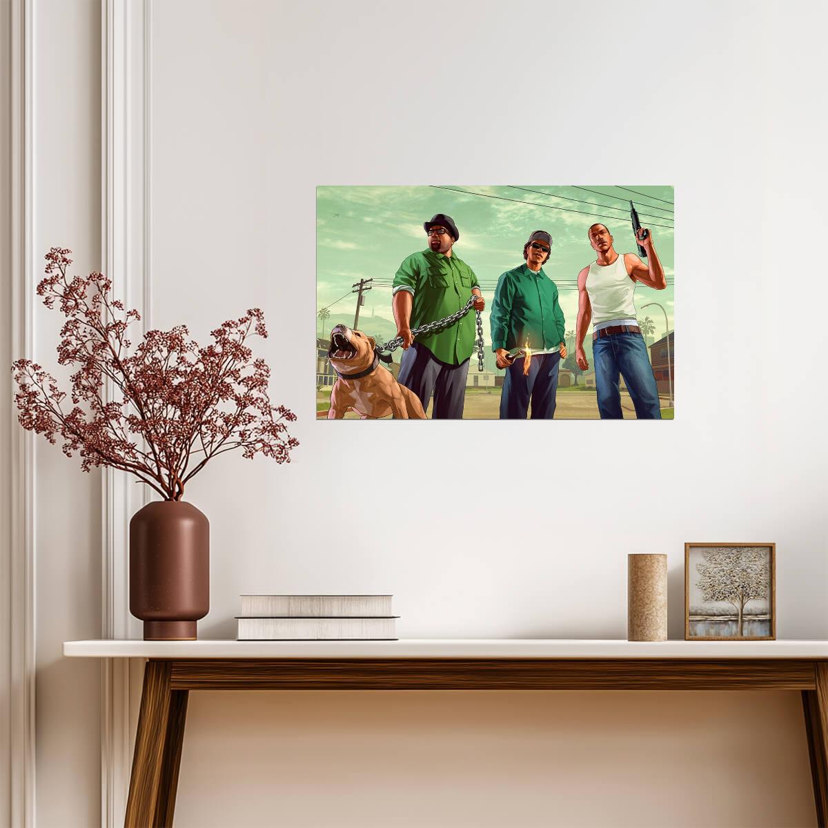 Grand Theft Auto San Andreas CJ Ryder & Big Smoke | Grove Street Poster | Retro GTA Wall Art - Video Games Poster