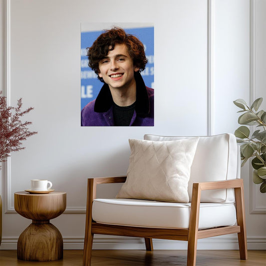 Timothée Chalamet Purple Jacket | Smiling Portrait Photo | Celebrity Wall Art Poster - Celebrities Poster