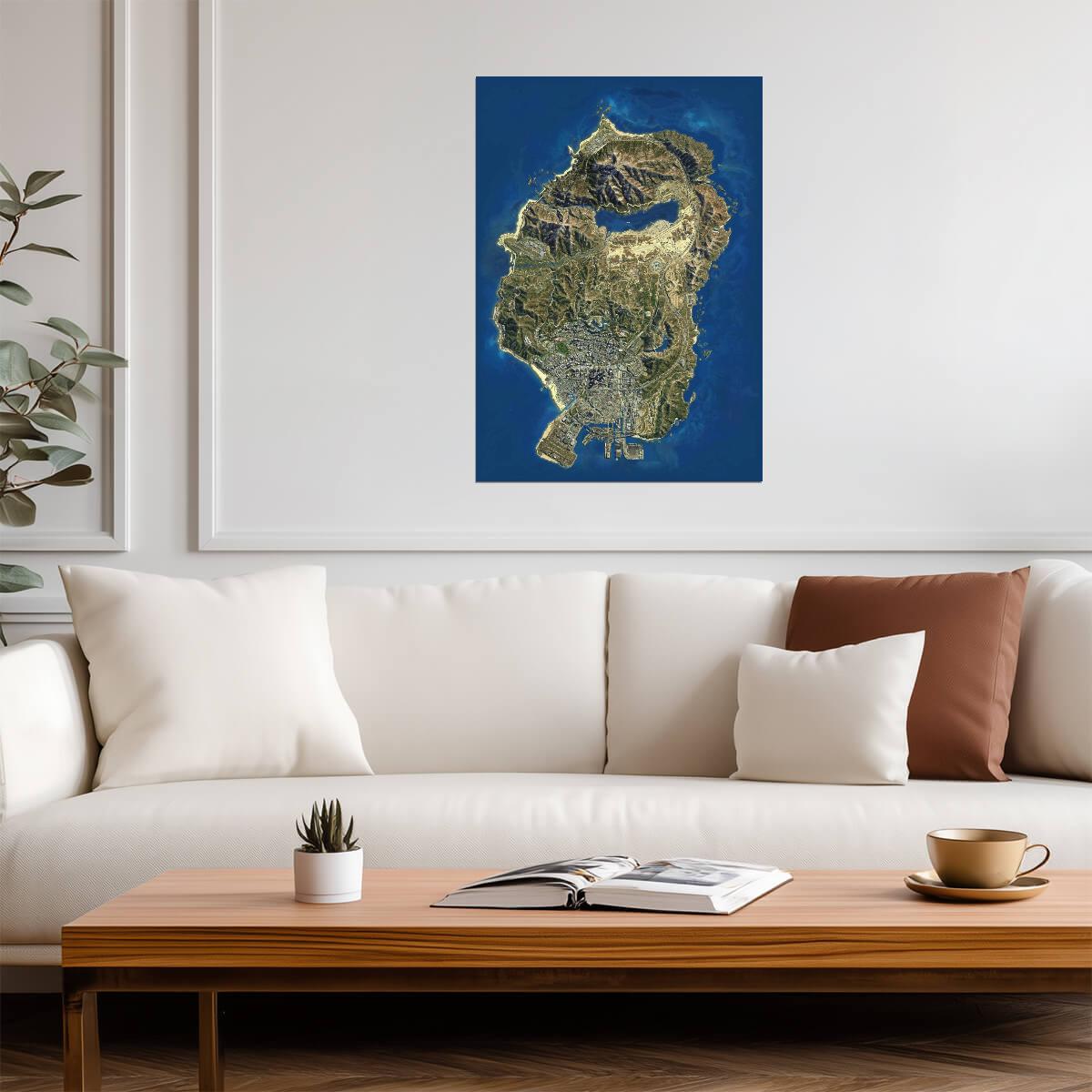 Grand Theft Auto V Los Santos Satellite Map | Game World Poster | Open World Gaming Decor - Video Games Poster