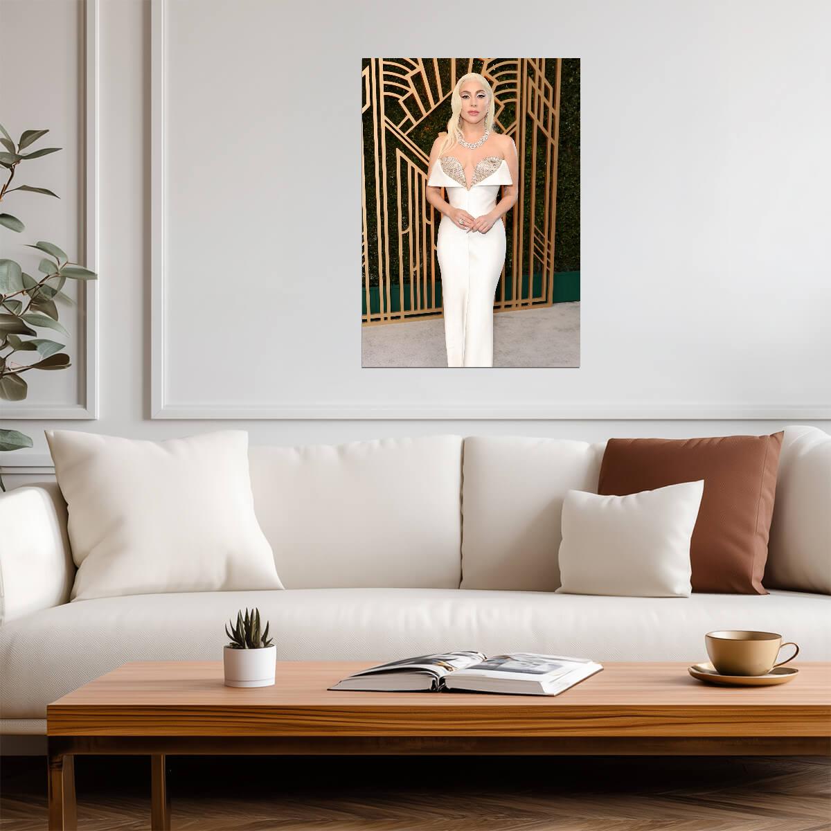 Lady Gaga Red Carpet | White Gown Fashion Poster | Music Star Wall Art - Music Poster