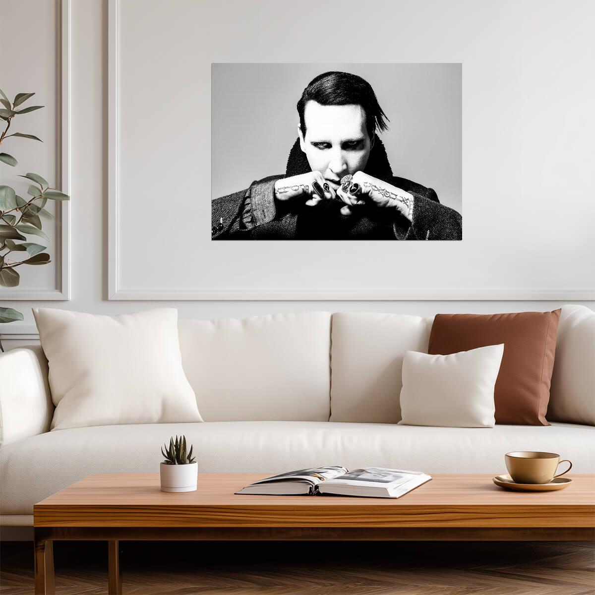 Marilyn Manson Black and White Portrait | Gothic Rock Poster | Music Star Wall Art - Music Poster