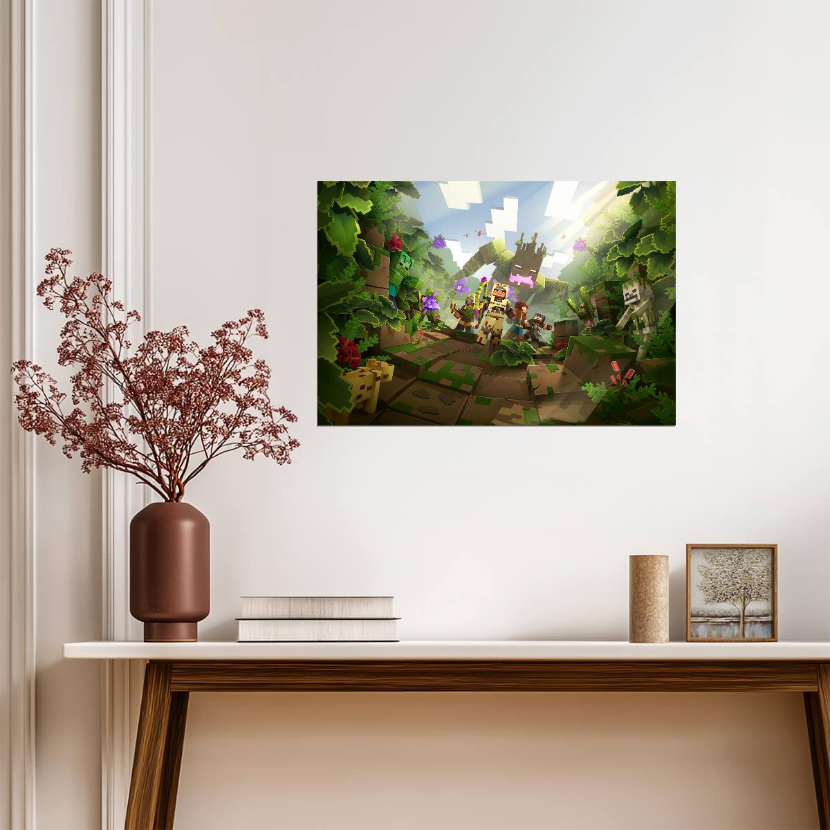 Minecraft Dungeons Jungle Awakens | Heroes vs Jungle Abomination Poster | Gaming Room Decor - Video Games Poster