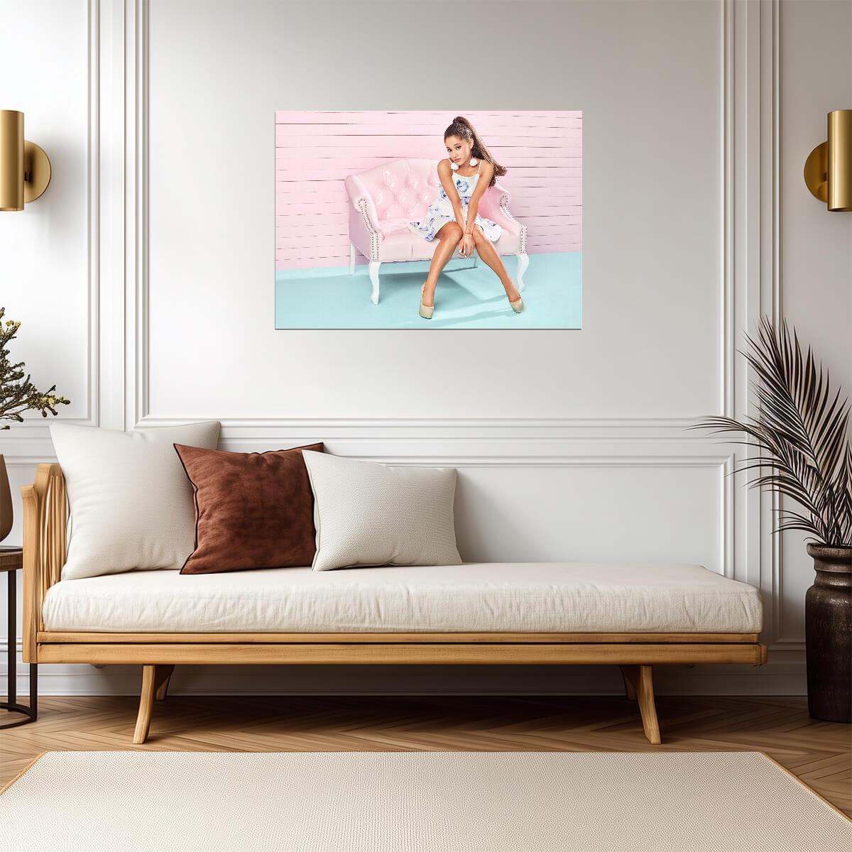 Ariana Grande Floral Dress | Pink Couch Photoshoot Poster | Pop Star Wall Art - Music Poster