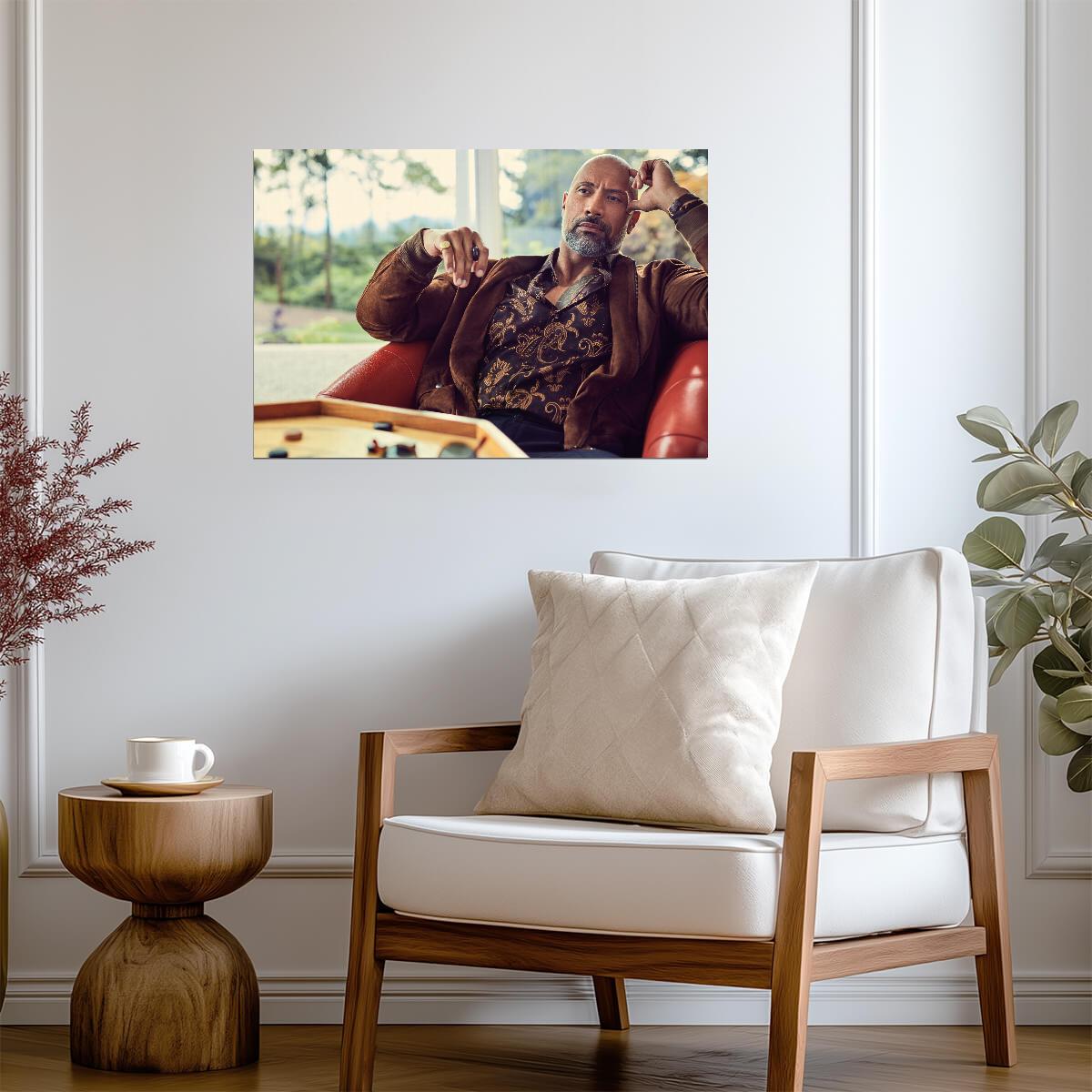 Dwayne Johnson The Rock Portrait | Brown Jacket Photoshoot Poster | Celebrity Wall Art - Celebrities Poster