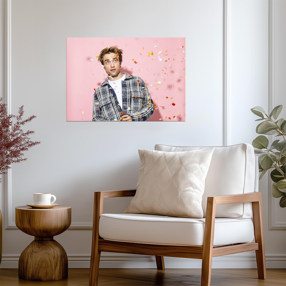 Robert Pattinson Flower Petals | Pink Studio Portrait | Celebrity Actor Poster - Celebrities Poster
