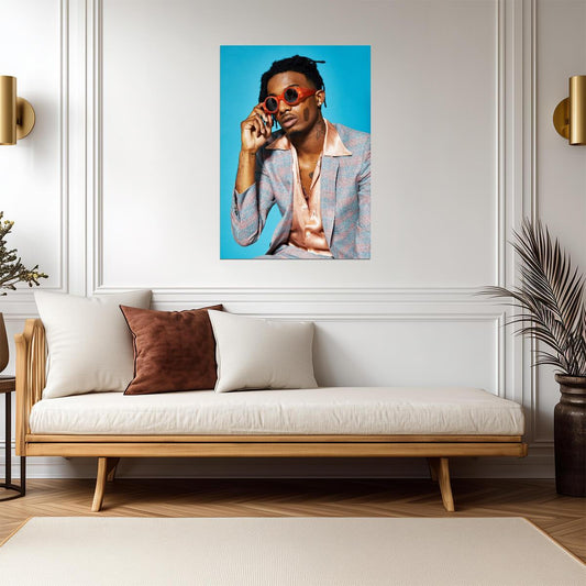 Playboi Carti Plaid Suit Photoshoot | Orange Sunglasses Poster | Celebrity Fashion Art - Music Poster