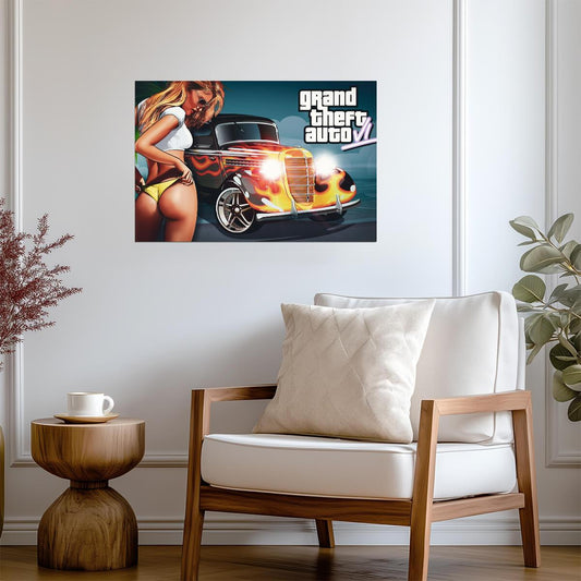 Grand Theft Auto VI Fan Art Hot Rod & Girl | Vice City Style Poster | Action-Adventure Art - Video Games Poster