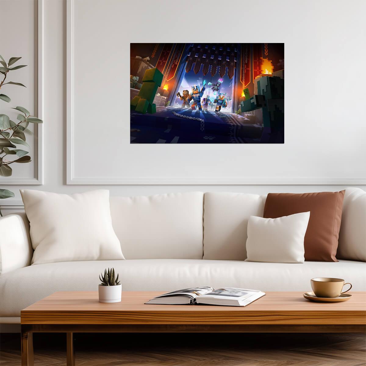 Minecraft Dungeons Creeping Winter | Heroes Raiding Ice Castle Poster | Gift for Gamers - Video Games Poster