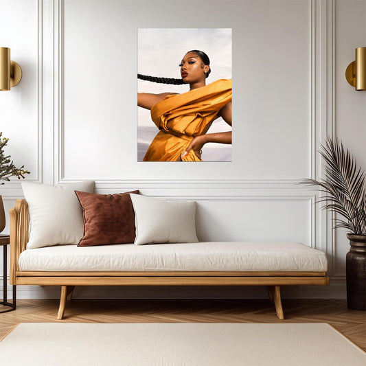 Megan Thee Stallion Gold Dress | High Fashion Poster | Hip Hop Star Wall Art - Music Poster