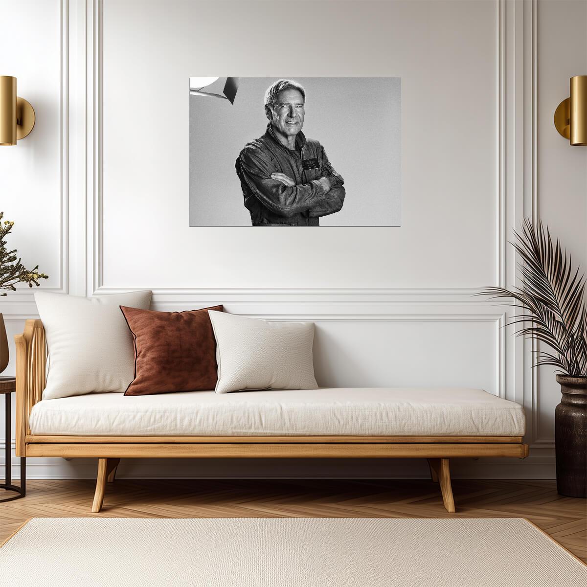 Harrison Ford in Flight Jacket | Black and White Portrait Poster | Movie Legend Photo Art - Celebrities Poster