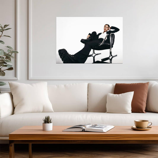 Olivia Rodrigo Black Suit & Boots | Sitting in Chair Photo | Pop Music Poster - Music Poster