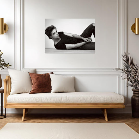 Robert Pattinson Lying Down | Black and White Portrait | Celebrity Actor Poster - Celebrities Poster