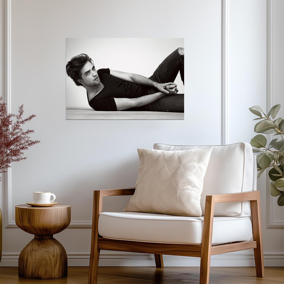 Robert Pattinson Lying Down | Black and White Portrait | Celebrity Actor Poster - Celebrities Poster