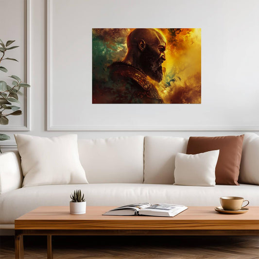 God of War Kratos Stylized Profile | Norse Mythology Poster | Gamer Gift Wall Art - Video Games Poster
