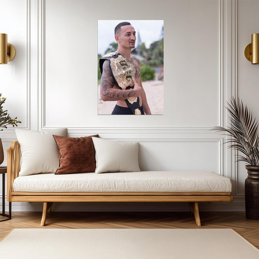 Max Holloway Blessed with UFC Title | MMA Poster | Hawaiian Combat Sports Legend - Sports Poster