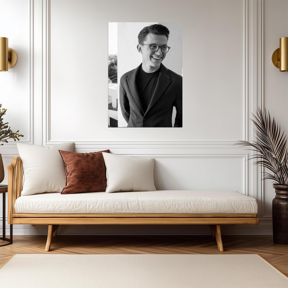 Tom Holland Black and White Portrait | Celebrity with Glasses Poster | Actor Wall Art - Celebrities Poster