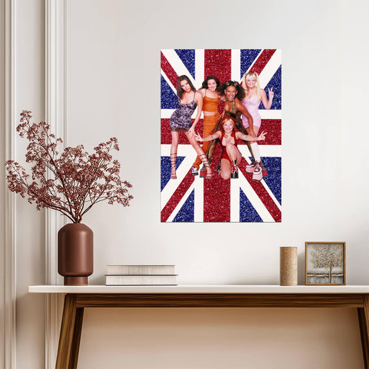 Spice Girls Union Jack Flag | Glitter Background Art | Girl Power Music Poster - Music Poster